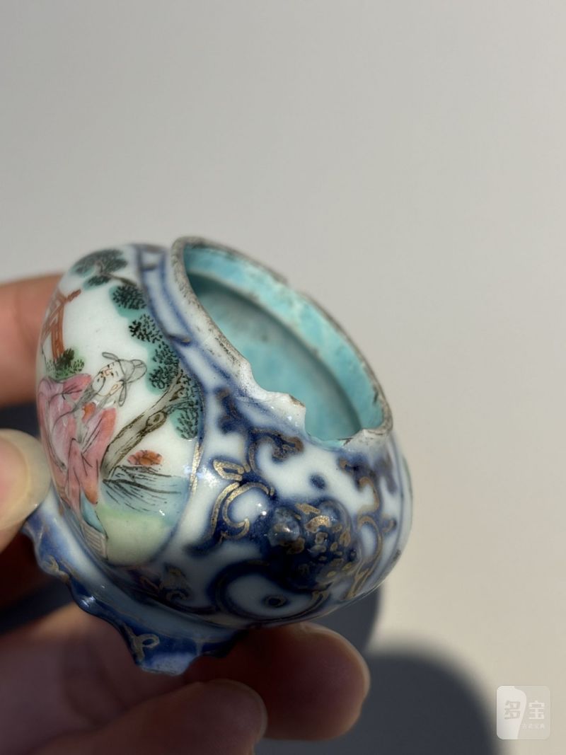    清乾隆 青花粉彩太白图带盖水盂 - 图12